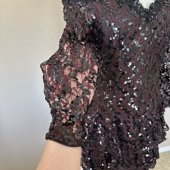 Vintage Lillie Rubin sz 6 80s 90s Black Brown Sequin Cocktail Prom Dress Formal - Picture 4 of 12